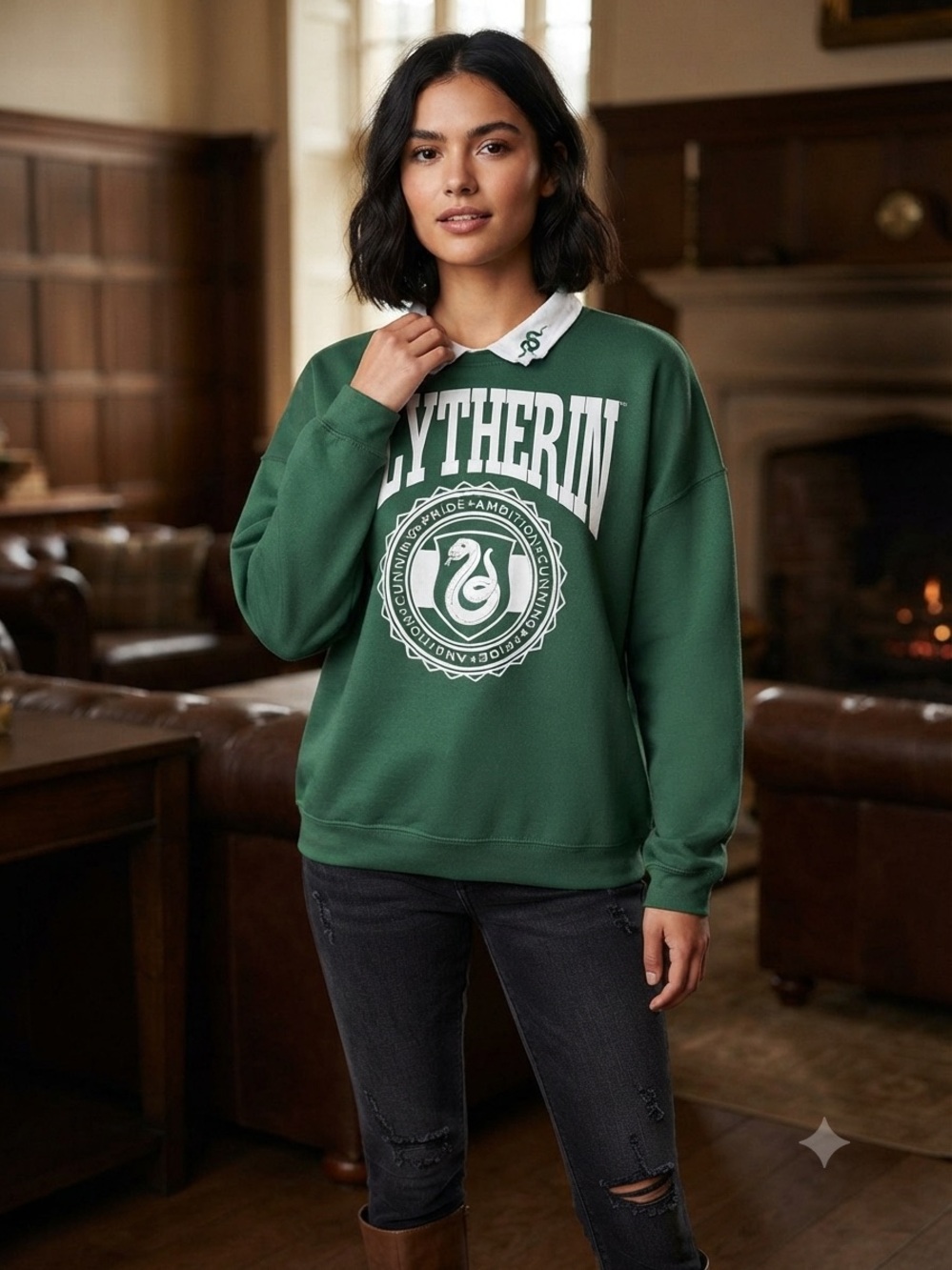 Women's Green Slytherin Logo Crewneck Sweatshirt